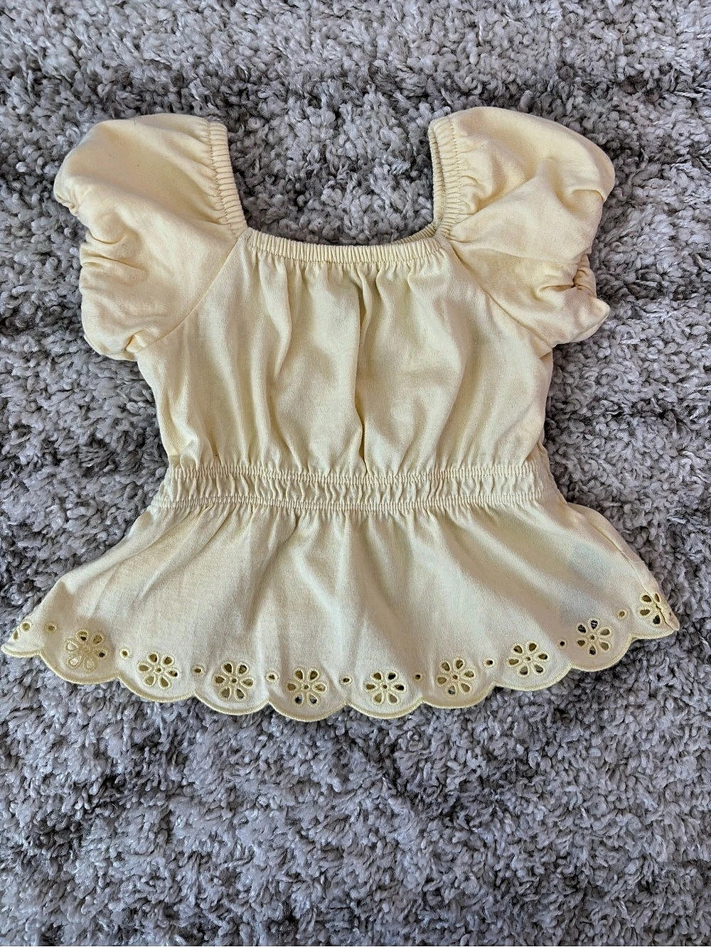 Janie and Jack Girls Yellow Eyelet Puff Sleeve Top – 18–24M